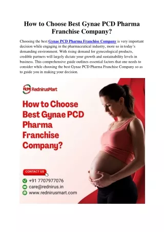 How to Choose Best Gynae PCD Pharma Franchise Company?