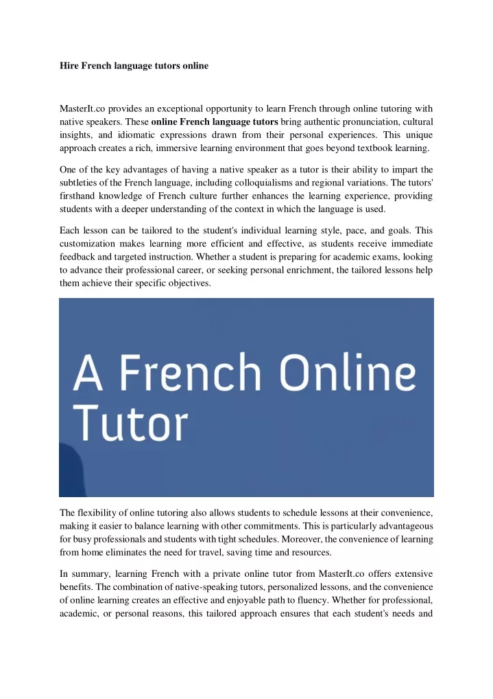 hire french language tutors online