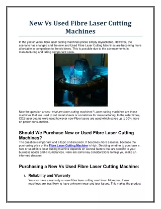 New Vs Used Fibre Laser Cutting Machines