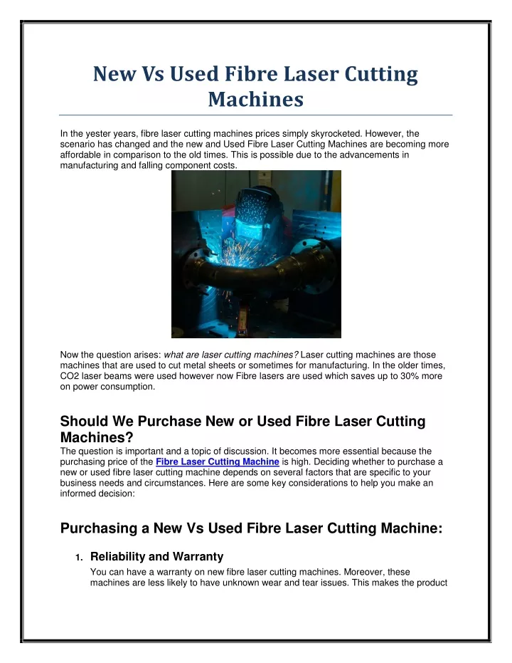 new vs used fibre laser cutting machines