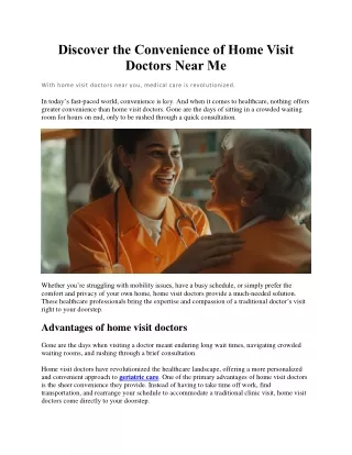 Discover the Convenience of Home Visit Doctors Near Me