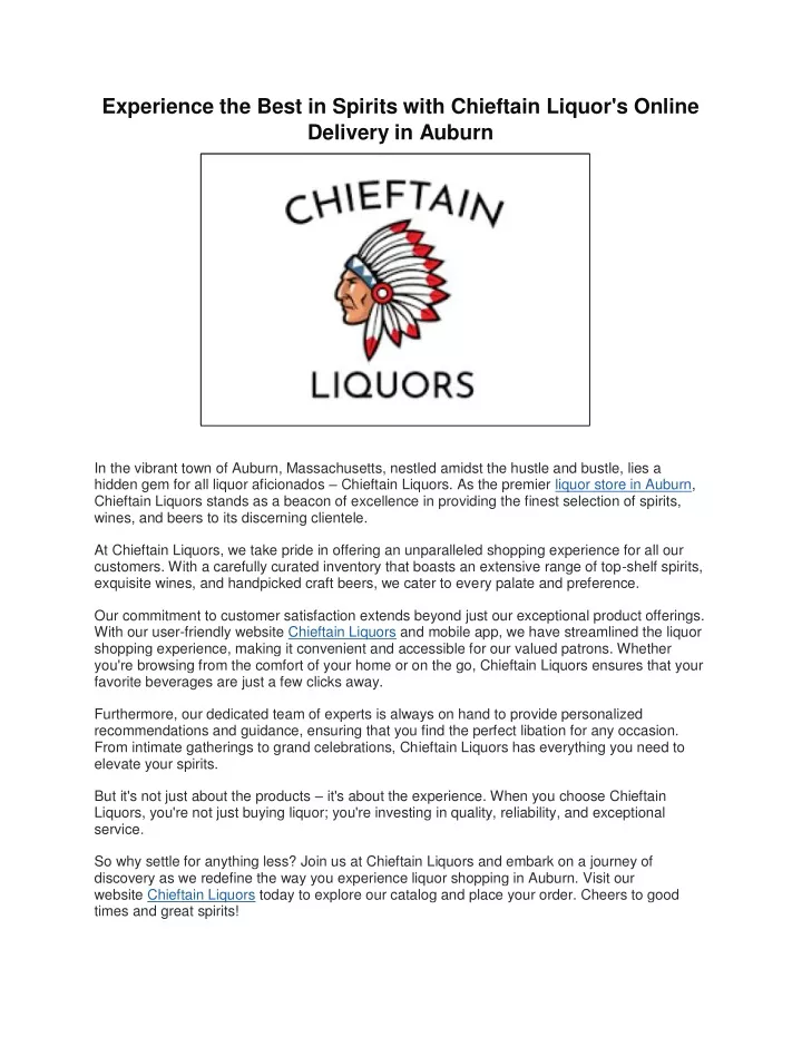 experience the best in spirits with chieftain