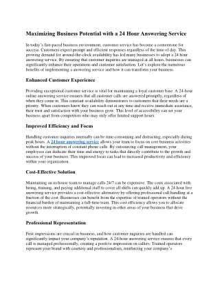 Maximizing Business Potential with a 24 Hour Answering Service