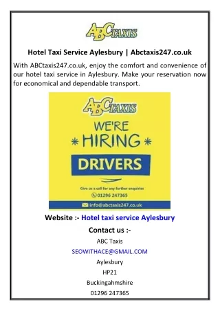 Hotel Taxi Service Aylesbury | Abctaxis247.co.uk