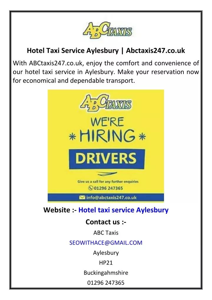 hotel taxi service aylesbury abctaxis247 co uk