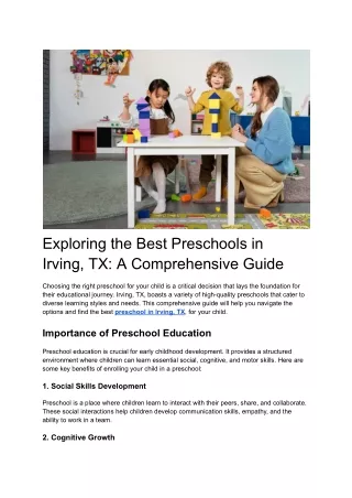 Exploring the Best Preschools in Irving, TX_ A Comprehensive Guide