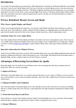 Apollo Screen and Color: The Remedy to Your Privacy Interest In Retractable Scre