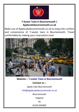 7 Seater Taxis In Bournemouth | Applecabsbournemouth.co.uk