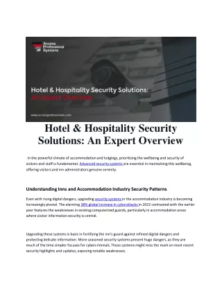 Hotel & Hospitality Security Solutions: An Expert Overview