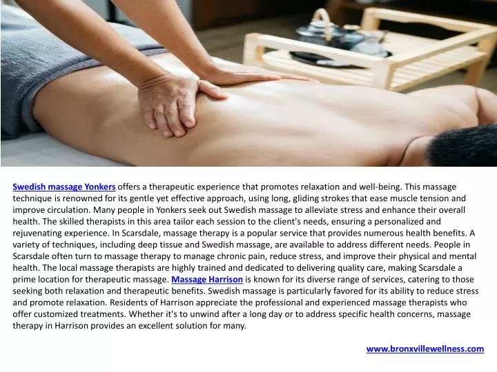 swedish massage yonkers offers a therapeutic