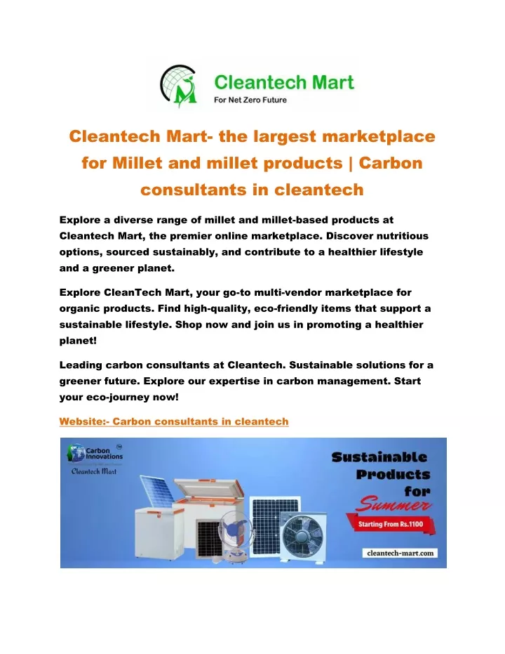 cleantech mart the largest marketplace for millet