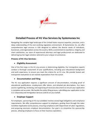 Detailed Process of H1 Visa Services by Systemonex Inc