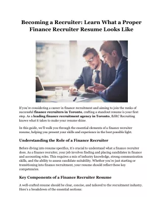 becoming a recruiter learn what a proper finance