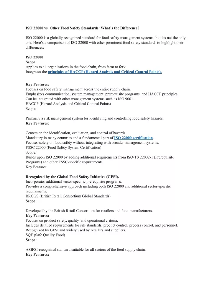 iso 22000 vs other food safety standards what
