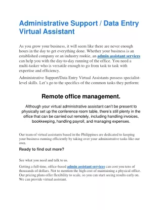 administrative support data entry virtual assistant