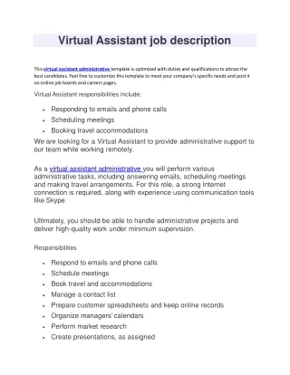 virtual assistant job description