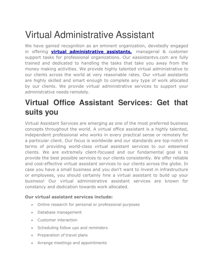 PPT - virtual administrative assistants PowerPoint Presentation, free ...