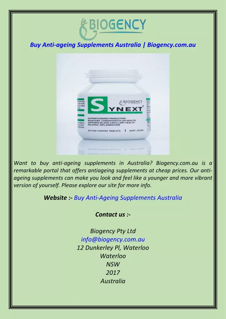 buy anti ageing supplements australia biogency