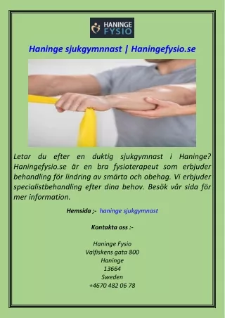 Haninge sjukgymnnast  Haningefysio.se