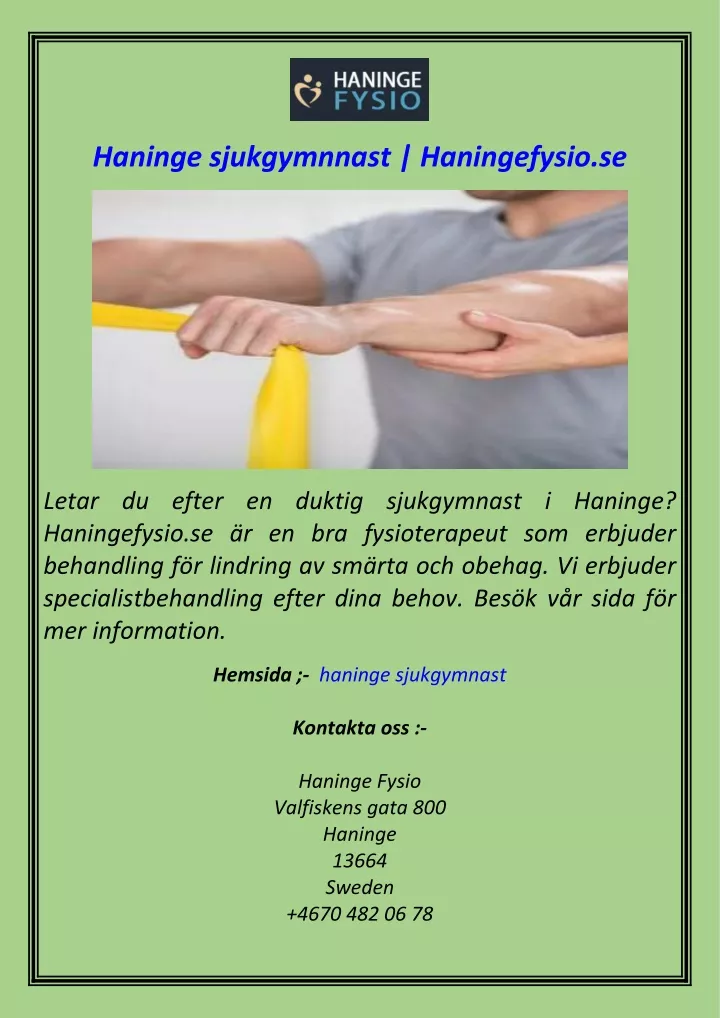 haninge sjukgymnnast haningefysio se