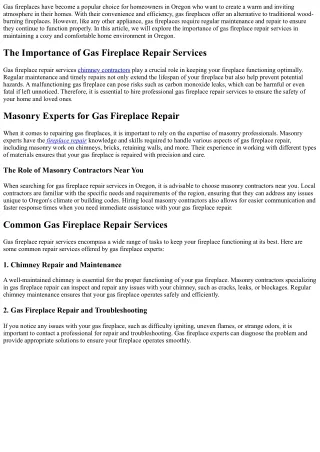 Gas Fireplace Repair Services: Ensuring a Warm and Inviting Atmosphere in Oregon