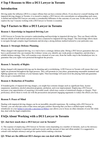 Top 5 Factors to Employ a DUI Lawyer in Toronto