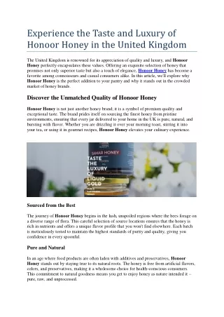 experience the taste and luxury of honoor honey