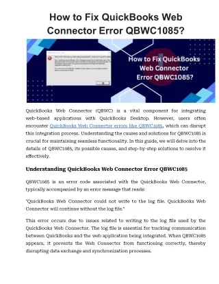 How to Fix QuickBooks Web Connector Error QBWC1085