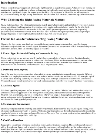 Choosing the Right Paving Materials for Your Project with Worcester Epic