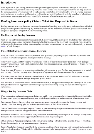 Roof Covering Insurance Policy Claims: What You Required to Know