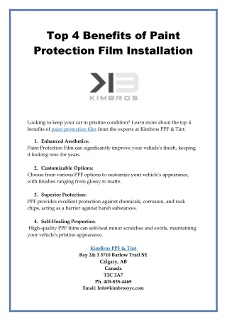 Top 4 Benefits of Paint Protection Films Installation
