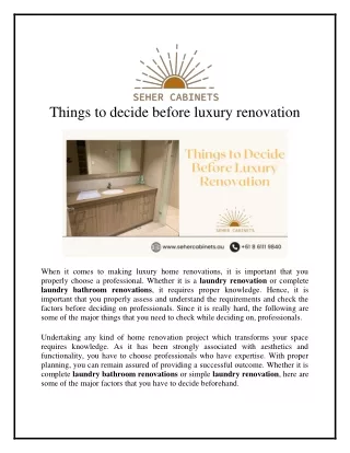 Things to decide before luxury renovation