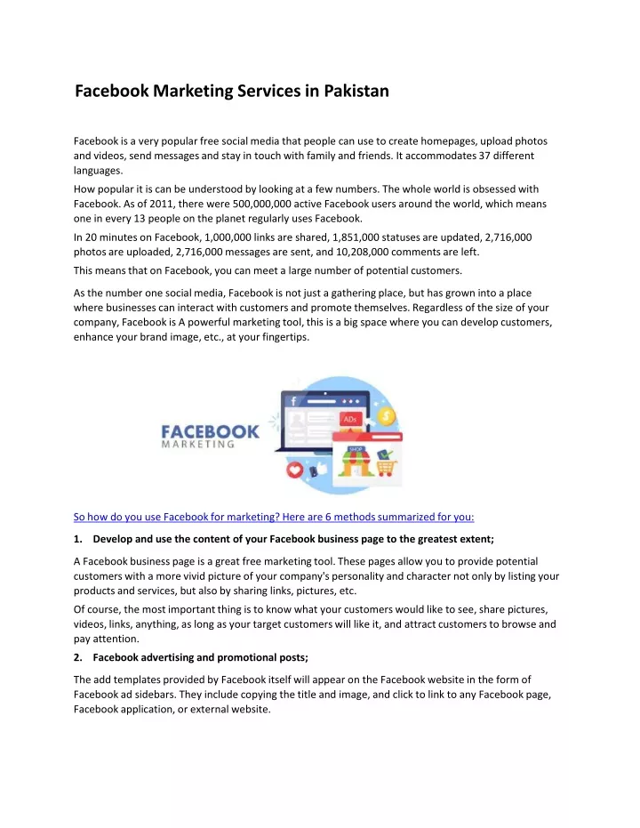 facebook marketing services in pakistan