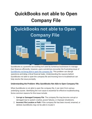 QuickBooks not able to Open Company File