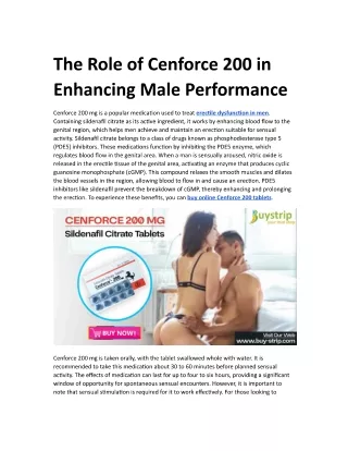 The Role of Cenforce 200 in Enhancing Male Performance