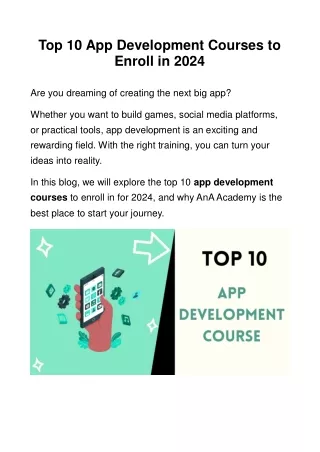 Top 10 App Development Courses to Enroll in 2024