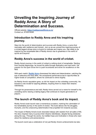 Unveiling the Inspiring Journey of Reddy Anna A Story of Determination and Success