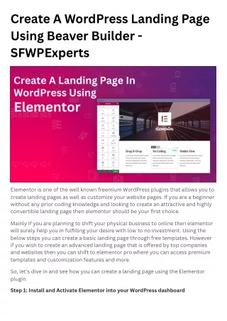 Create a WordPress landing page using Beaver Builder | SFWPExperts