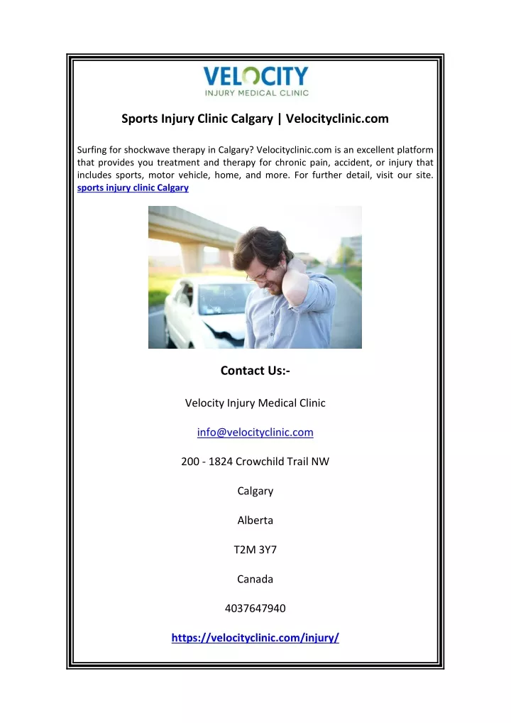 sports injury clinic calgary velocityclinic com