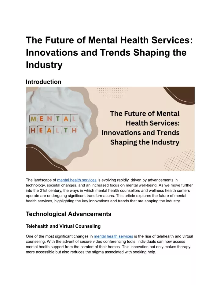 the future of mental health services innovations