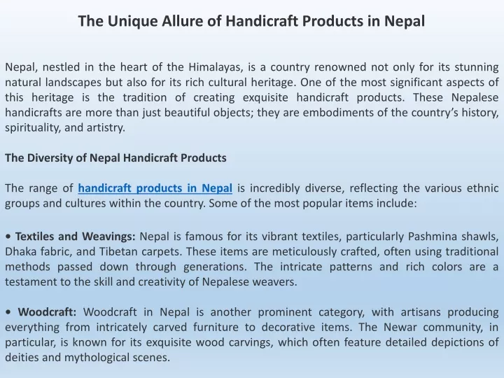 the unique allure of handicraft products in nepal