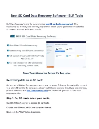 SD Card Data Recovery Software | Recover Lost Data | BLR Tools