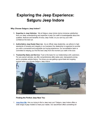 Exploring the Jeep Experience Satguru Jeep Indore