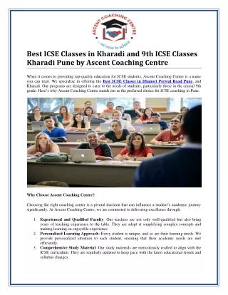 Best ICSE Classes in Kharadi: Excellence in Education