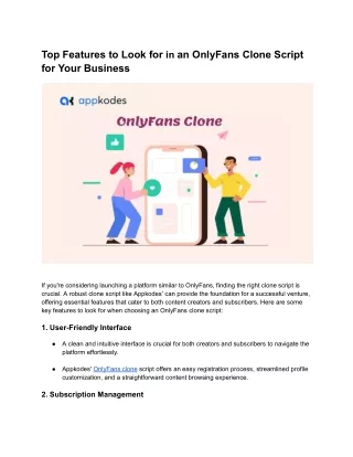 Top Features to Look for in an OnlyFans Clone Script for Your Business