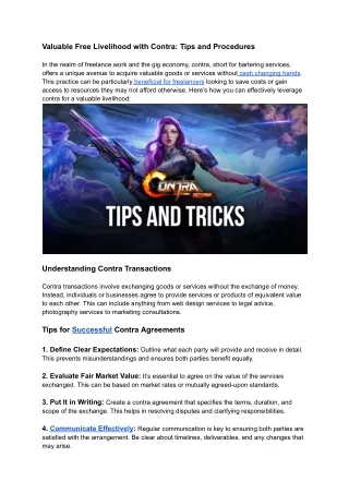 valuable free livelihood with contra tips