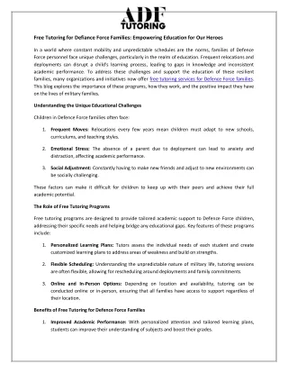 Free Tutoring for Defiance Force Families