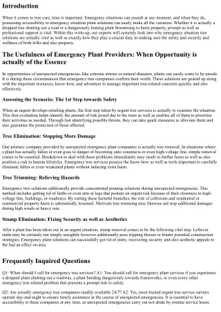 The Usefulness of Emergency Situation Plant Companies: When Opportunity is impor