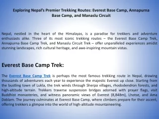 Exploring Nepal’s Premier Trekking Routes Everest Base Camp, Annapurna Base Camp, and Manaslu Circuit