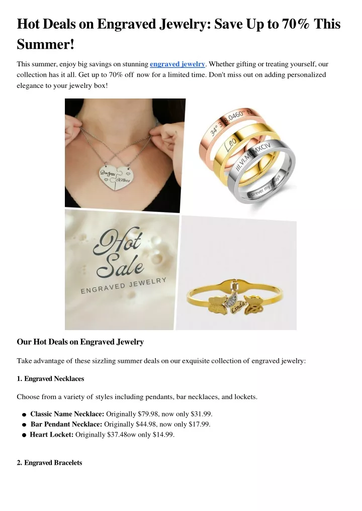 hot deals on engraved jewelry save up to 70 this